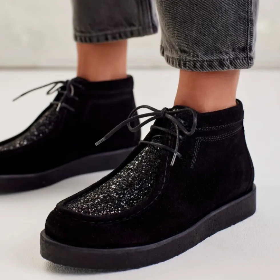 Angulus - Støvlet Med Snøre, 7426 - Black / Black Glitter