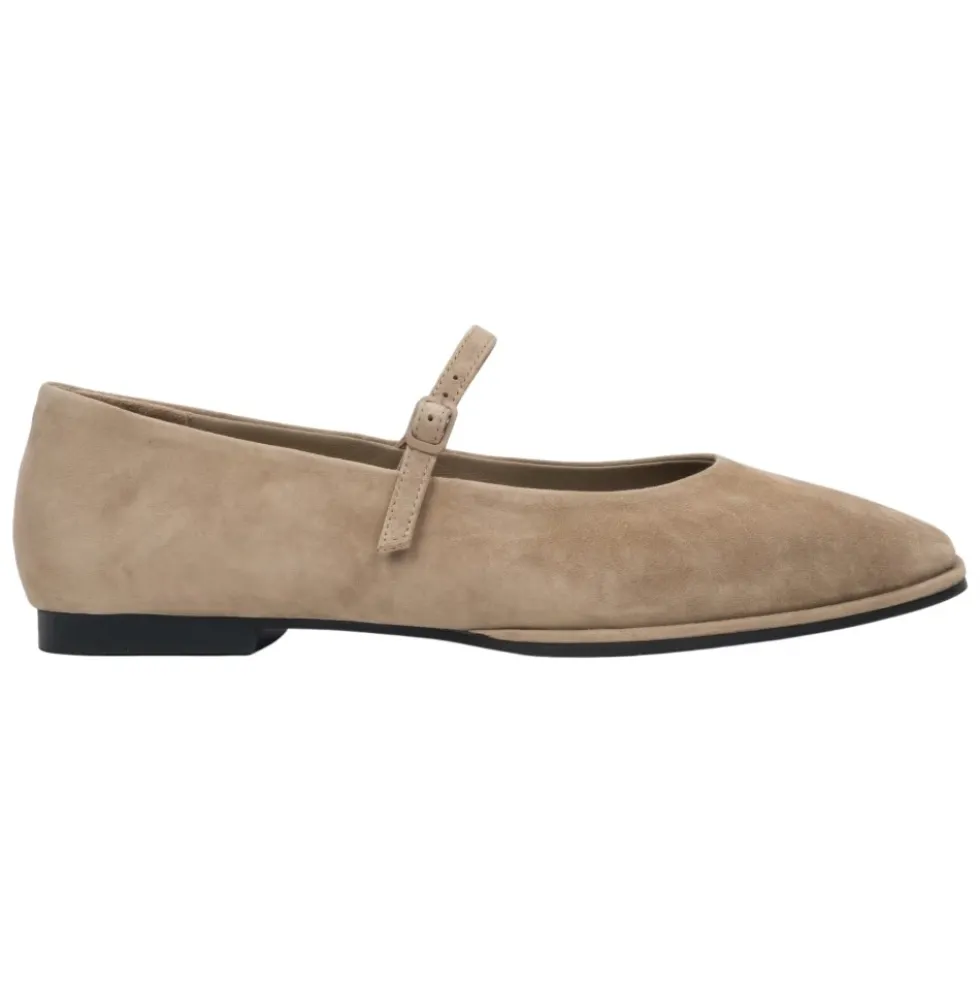 Beige Ballet Flats til kvinder med spænde lavet af blød velour