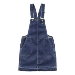 Blå denim forklæde kjole med frynset kant