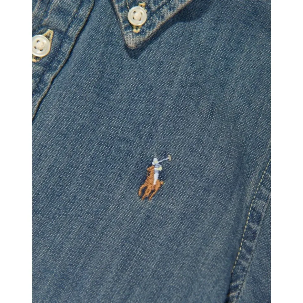 Blå Denim Kjole med Pony Motif