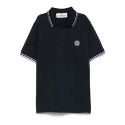 Blå Polo Shirt med Stribet Kant