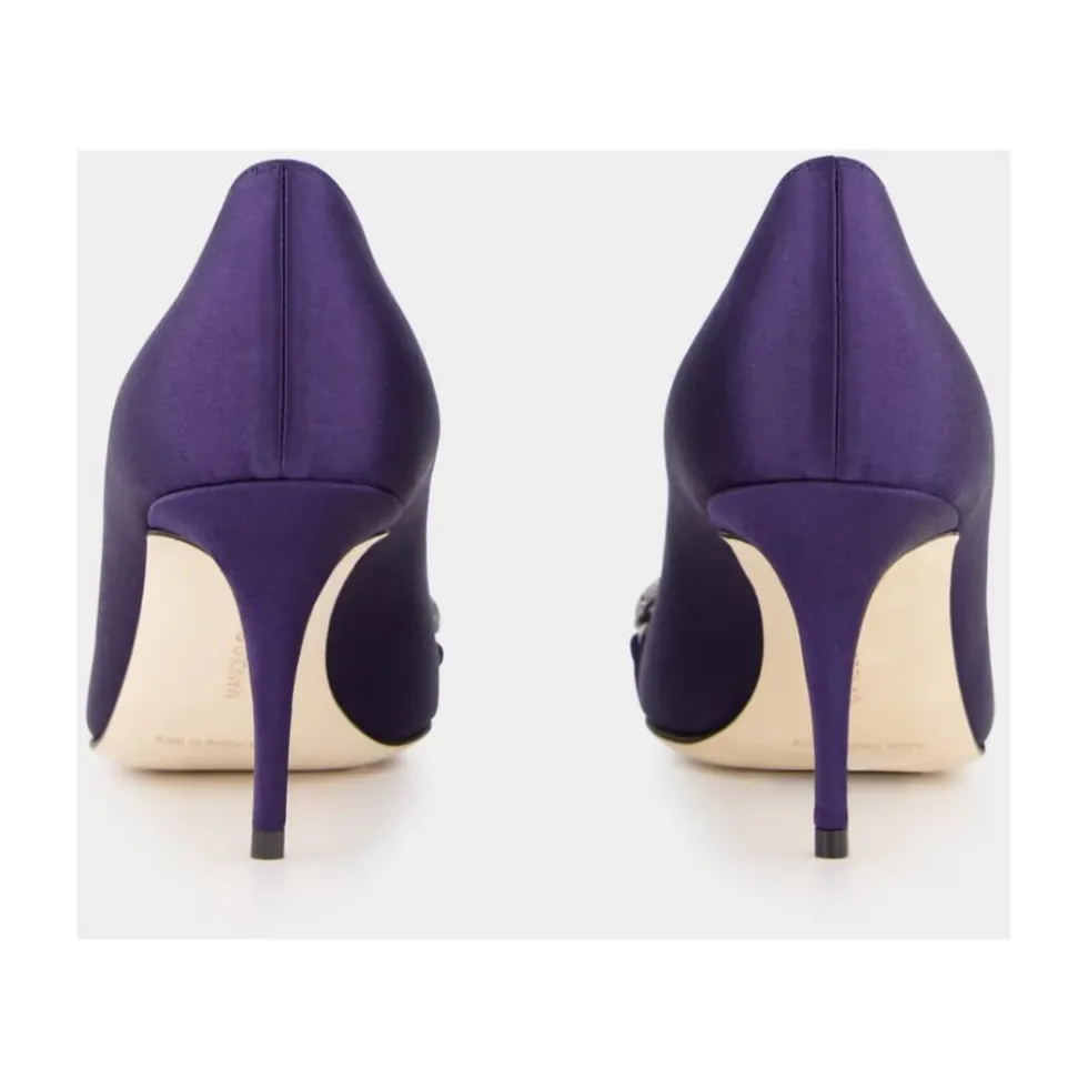 Blå Satin Elegante Hæle med Krystal Broche