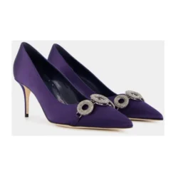 Blå Satin Elegante Hæle med Krystal Broche