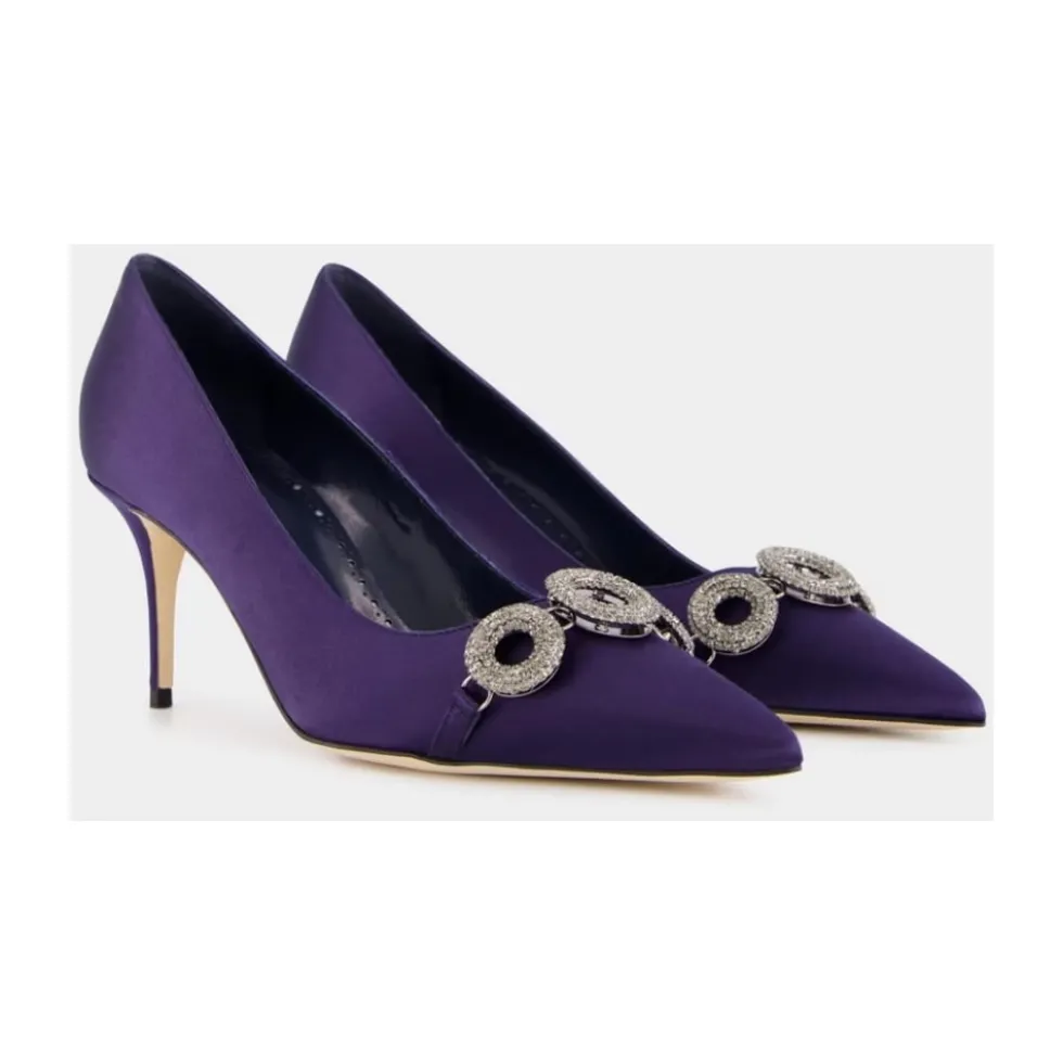 Blå Satin Elegante Hæle med Krystal Broche