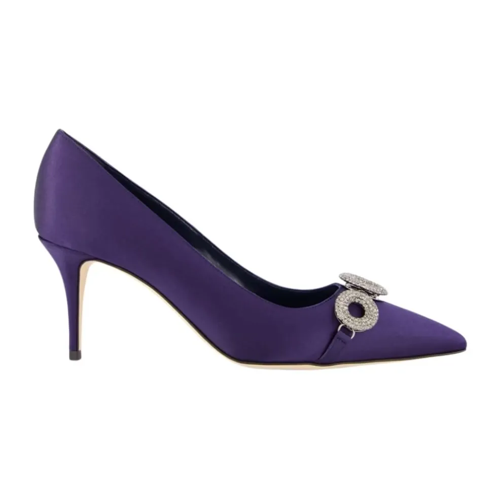 Blå Satin Elegante Hæle med Krystal Broche