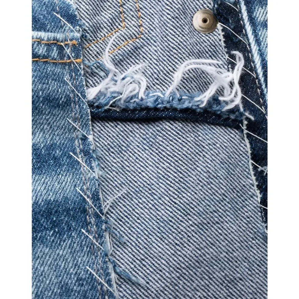 Blå Straight Jeans med 5 Lommer