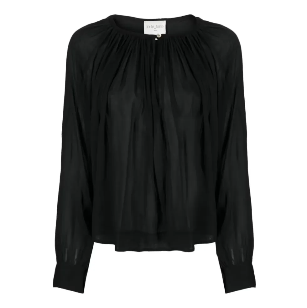 Bohemian Cocoon Sort Silkebluse i Bomuld