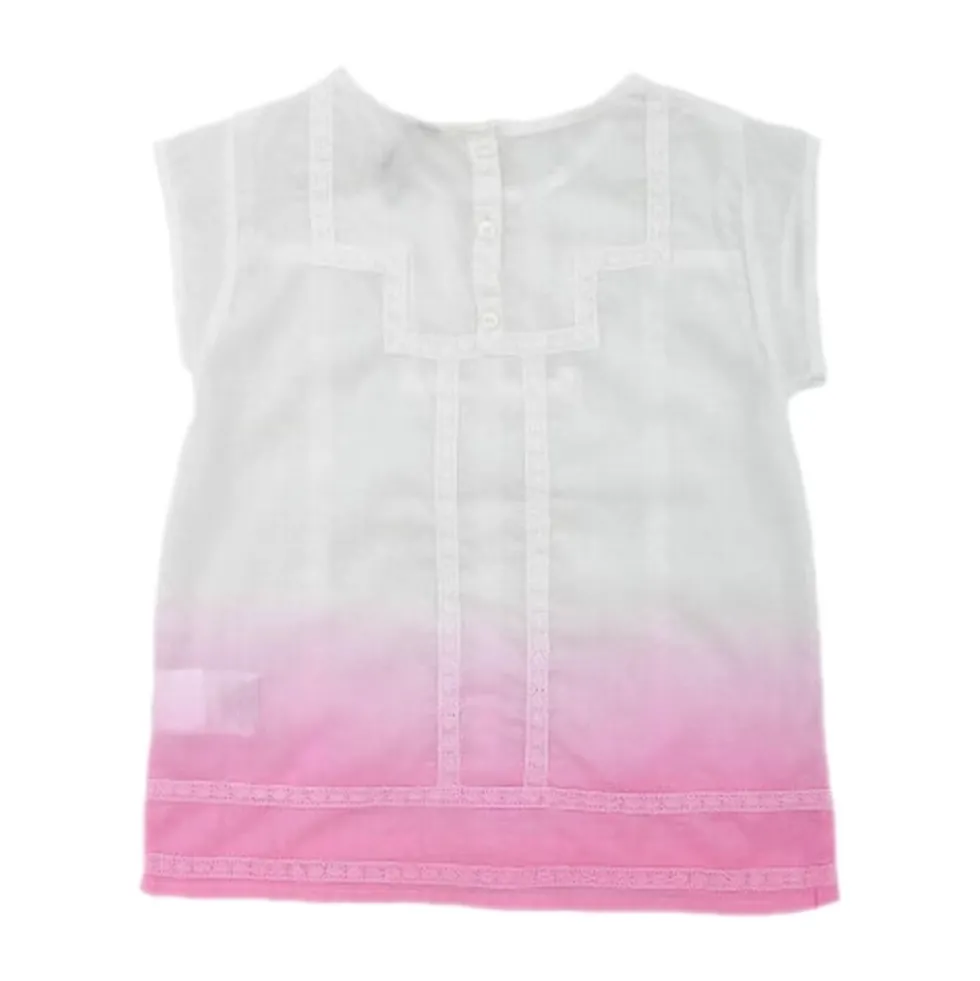 Børn Kina Bluse, Kortærmet, Hvid/Rosa