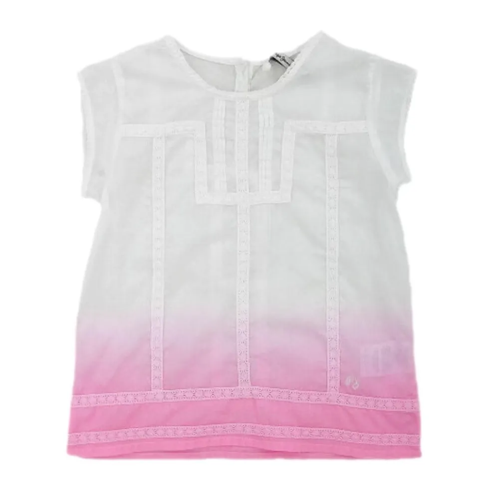Børn Kina Bluse, Kortærmet, Hvid/Rosa