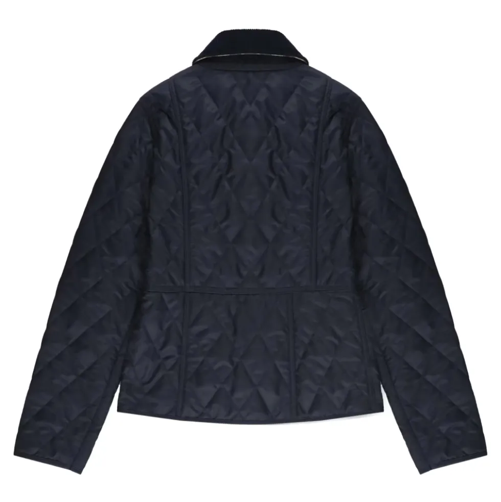 Corduroy-Collar Quilted Jacket