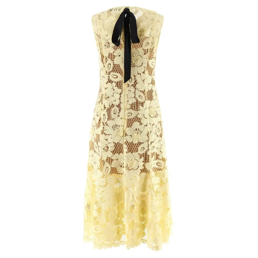 Crochet Lace and Tulle Midi Kjole
