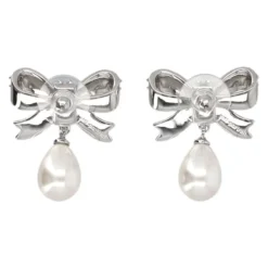 Crystal Bow Pearl Earrings