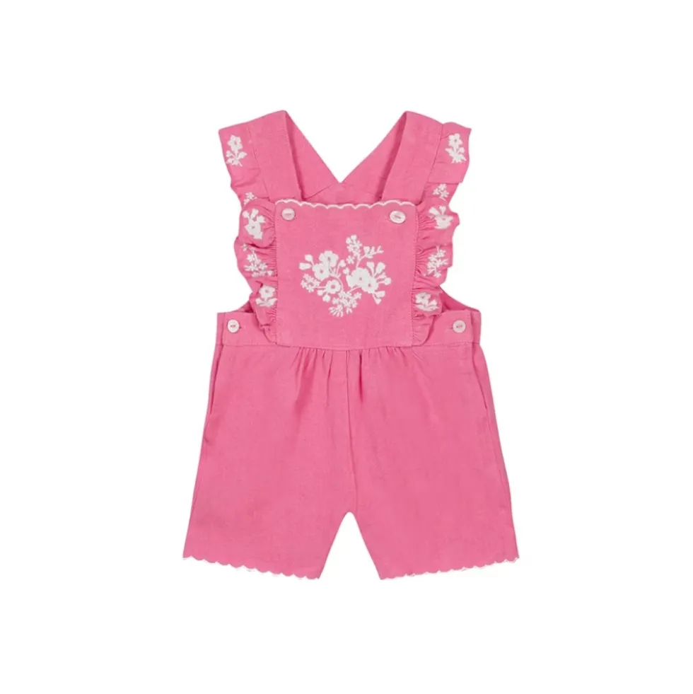 Dungarees med flæsedetaljer og blomsterbroderi