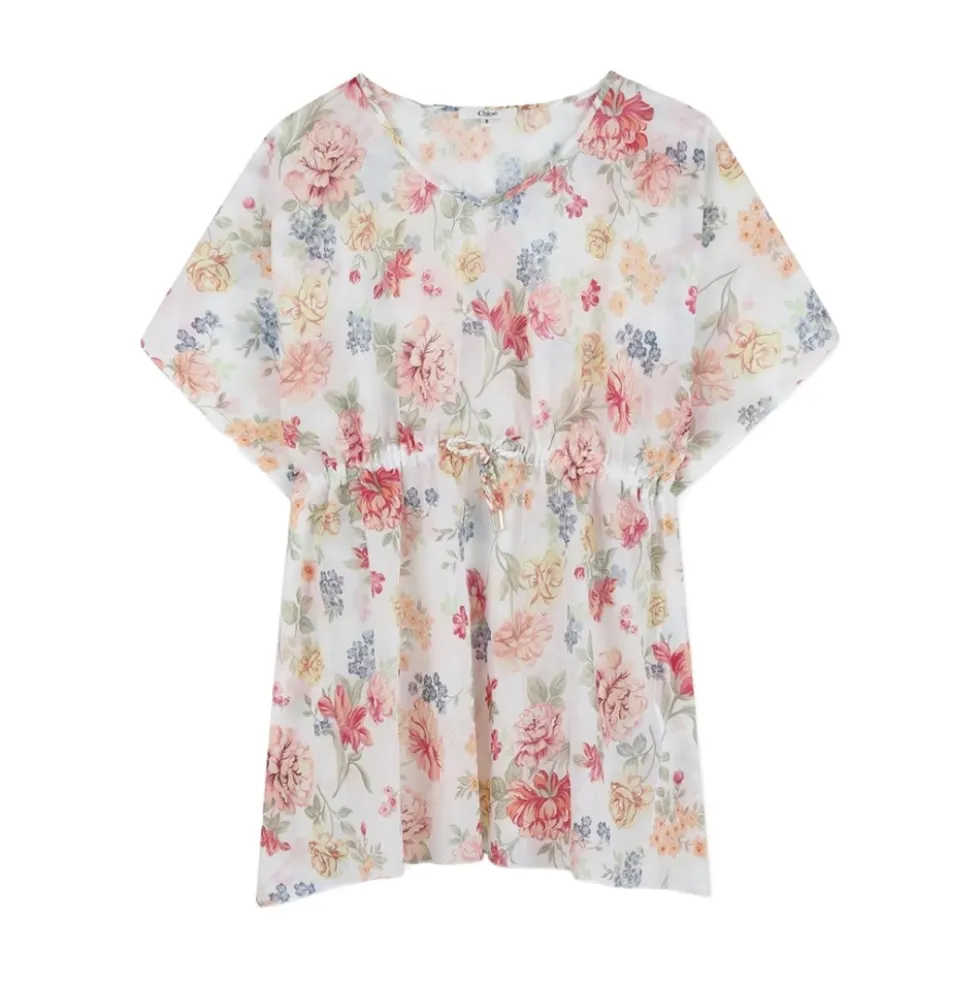 Floral-print Kjole med bindebånd i taljen