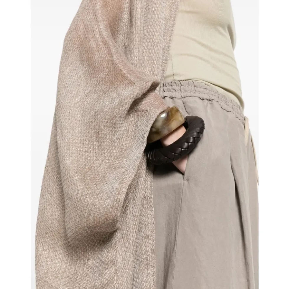 Fringed Hem Open-Front Woven Kimono