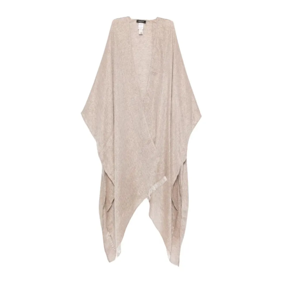 Fringed Hem Open-Front Woven Kimono