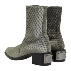 Grå Bomuld Velvet Mid Calf Støvler