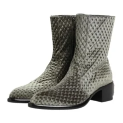 Grå Bomuld Velvet Mid Calf Støvler