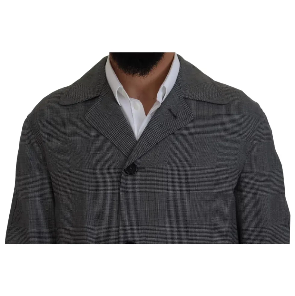 Grå Ternet Trenchcoat, Elegant Stil