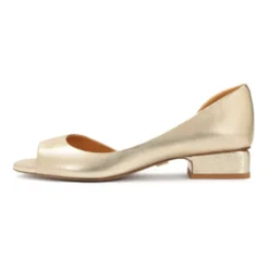 Guld peep toe pumps med lav hæl