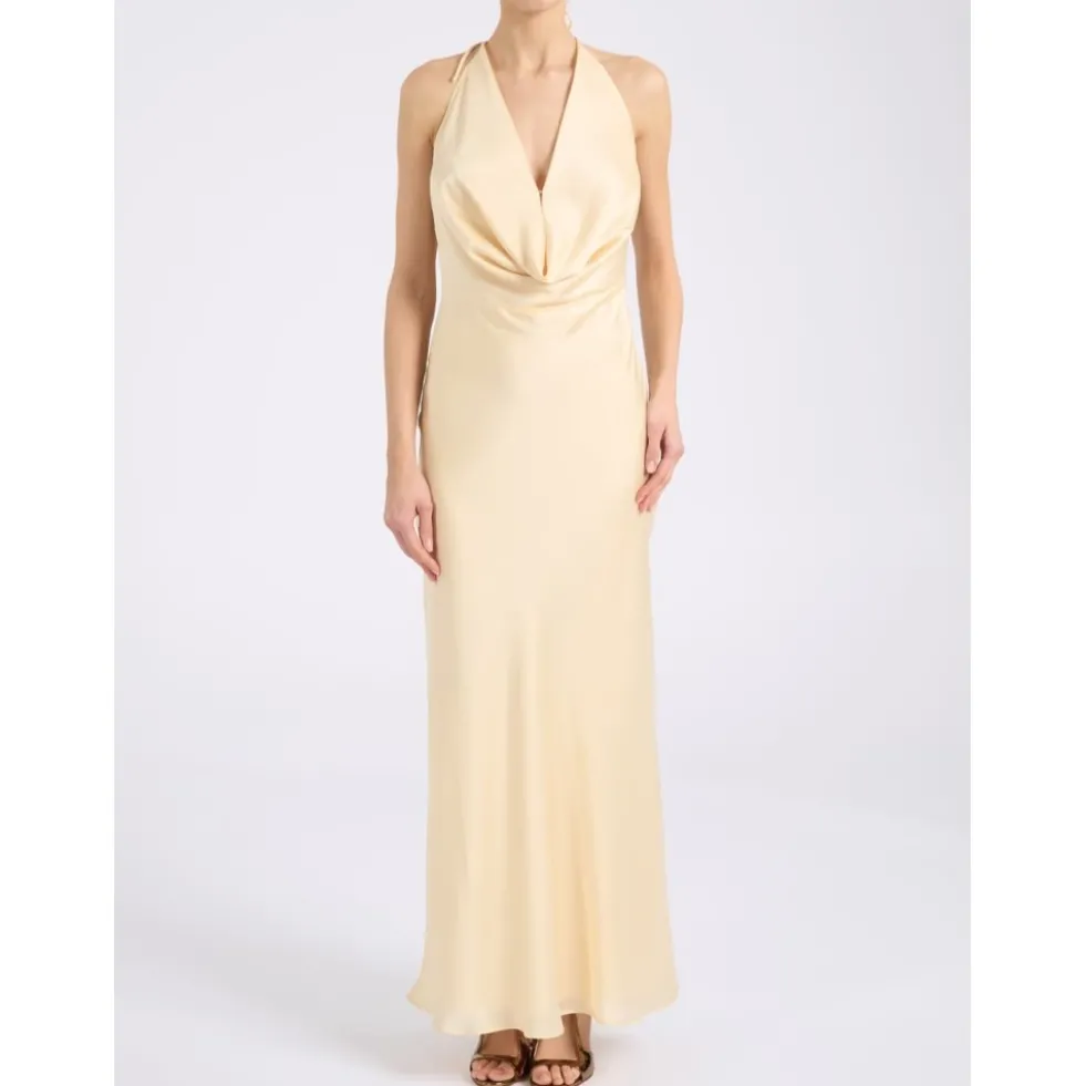 Halter-Neck Draped Chiffon Maxi Kjole