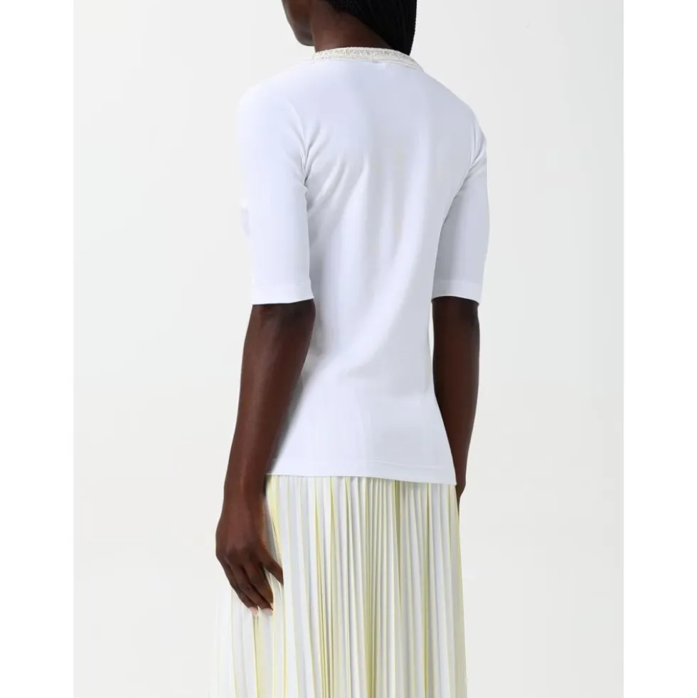 Hvid Beaded Neckline Half Sleeve Top
