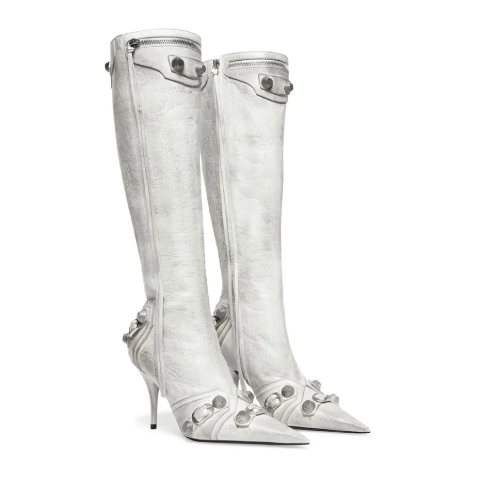 Hvide Cagole Point-Toe Stiletto Støvler