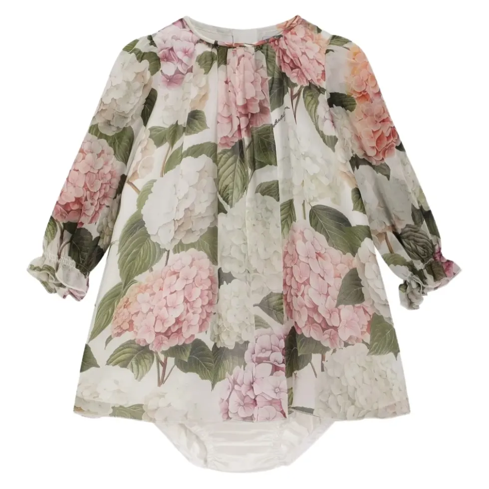 Hydrangea-Print Chiffon Kjole