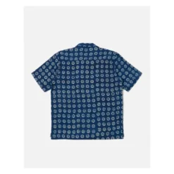 Indigo Block Print Circles Camper Shirt