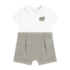 Interlock og linned romper med broderi
