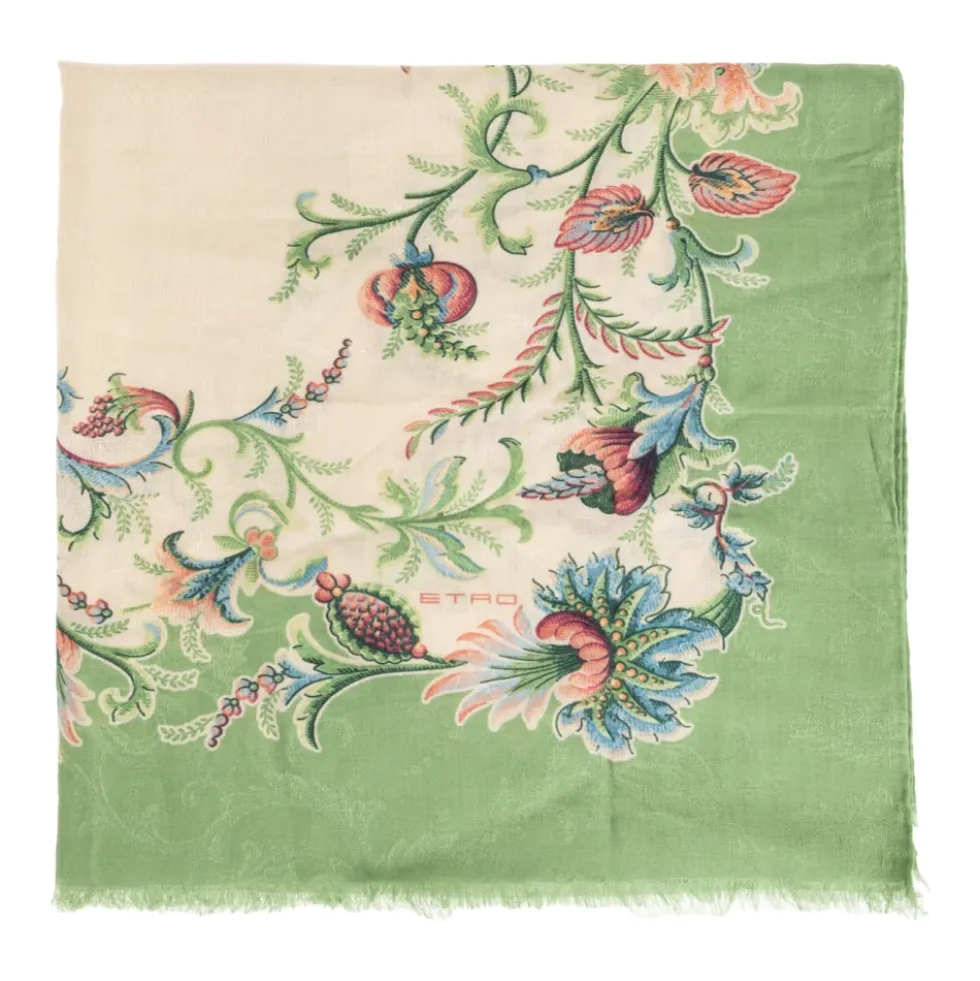 Jacquard-tørklæde i bomuldsblanding med blomstermotiv