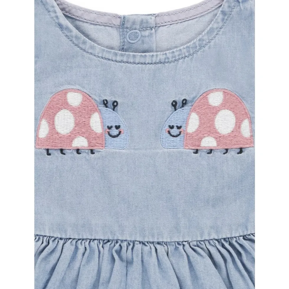 Ladybird-Embroidered Denim Dress