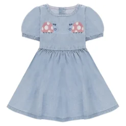 Ladybird-Embroidered Denim Dress