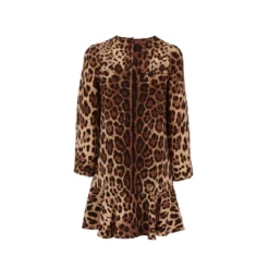 Langærmet kjole med leopardprint