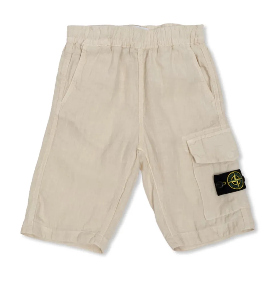 Linen Shorts With Logo Patch
