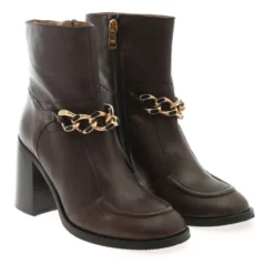 Mahe Booties - Brune Læder Ankelstøvler med Gylden Kæde