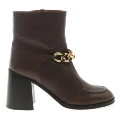Mahe Booties - Brune Læder Ankelstøvler med Gylden Kæde