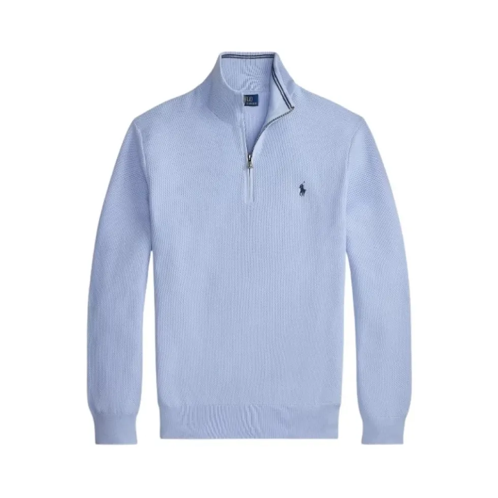 Mesh-Strikket Bomulds Quarter-Zip Jumper