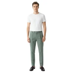 Pantalone cotone seta elasticizzato con pences