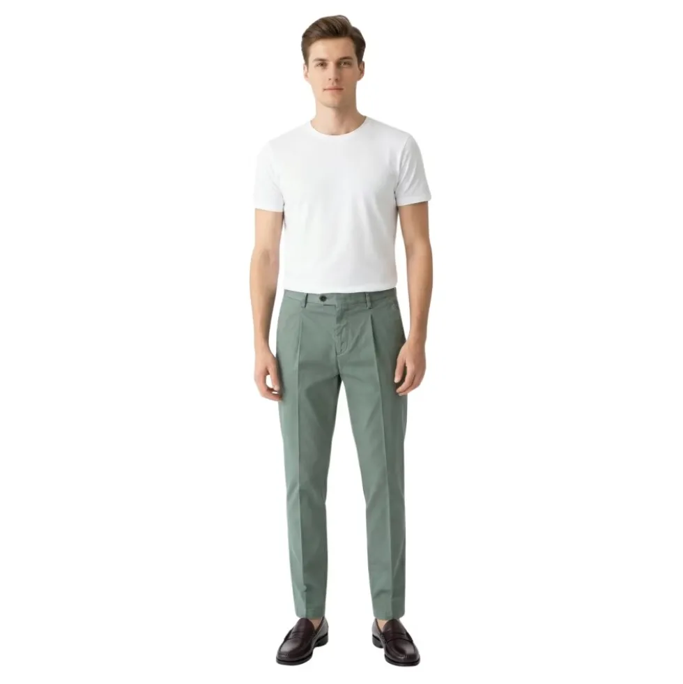 Pantalone cotone seta elasticizzato con pences