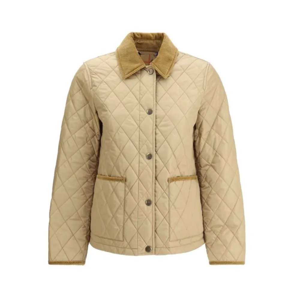 Quiltet jakke med corduroy trim