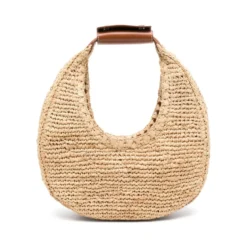 Raffia Vævet Taske med Læderkant