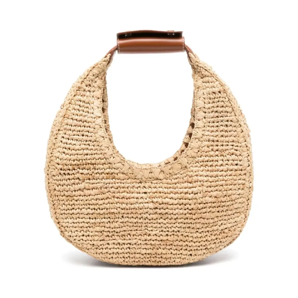 Raffia Vævet Taske med Læderkant
