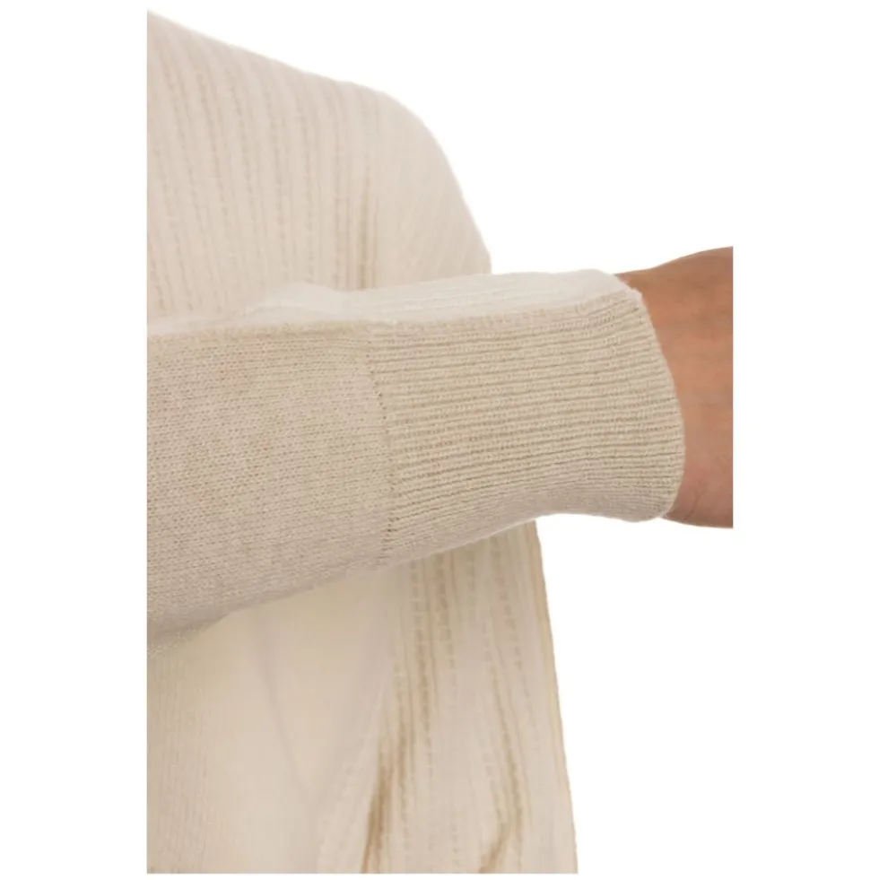 Ribbed Sweater Ivory Front Stitching