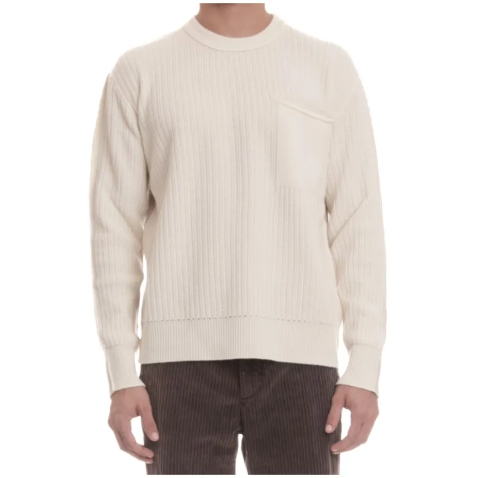 Ribbed Sweater Ivory Front Stitching
