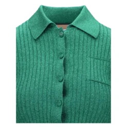 Rib Lamé Cropped Polo Shirt