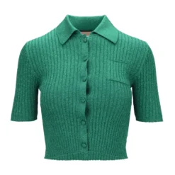 Rib Lamé Cropped Polo Shirt