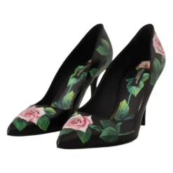 Rose Print Floral Hæle Kvinder Sort