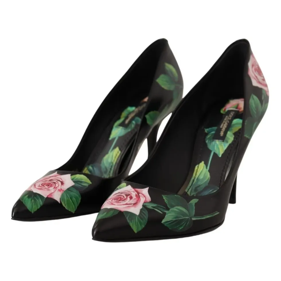 Rose Print Floral Hæle Kvinder Sort