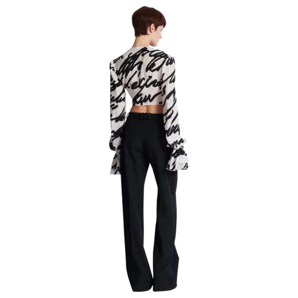 Ruffled love letter knotted crop shirt